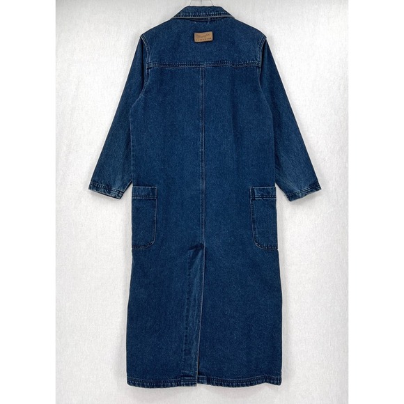 WRANGLER Vintage Denim Coat Mens Medium Blue Button Front Full Length Unisex - Picture 2 of 16